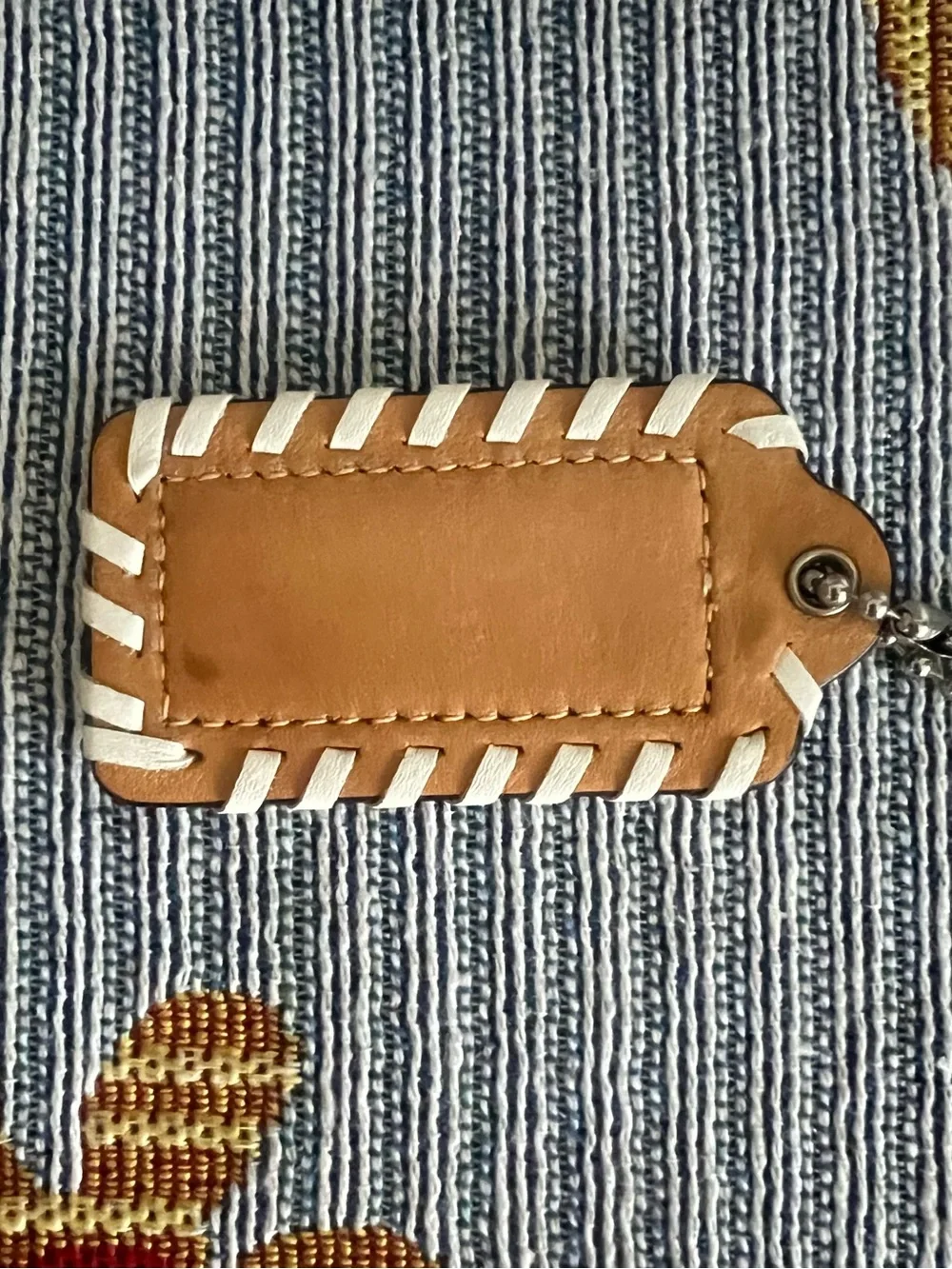 COACH RARE Tan Leather Keychain Tag with White Stitching